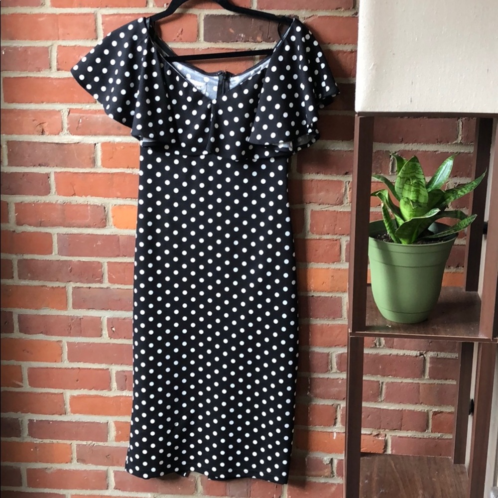 Unique Vintage Black and White Polka Dot Midi Dress